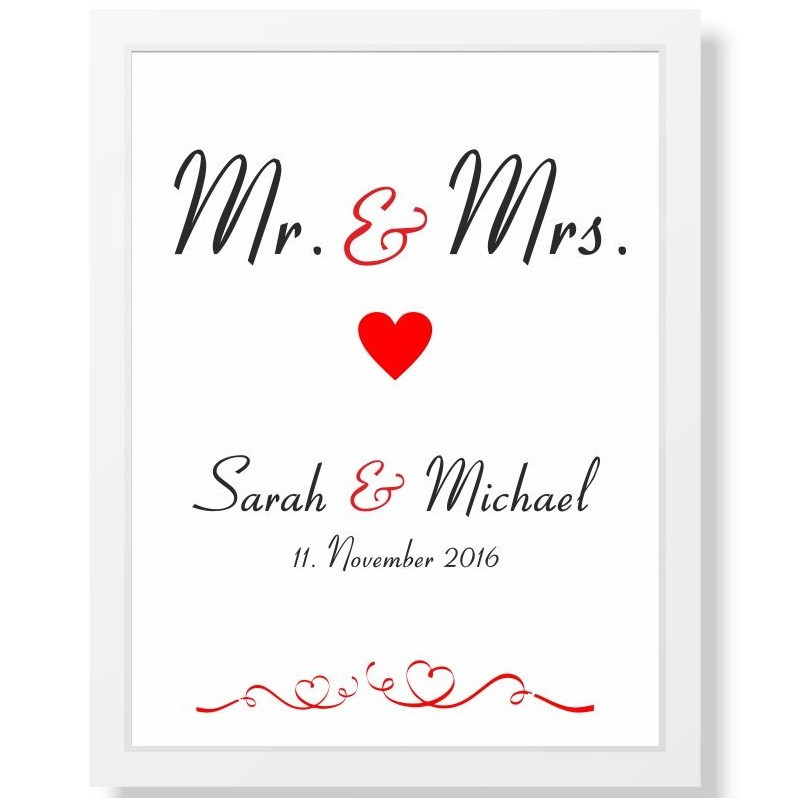 Rahmen Hochzeit
 Bild zur Hochzeit "Mr & Mrs " mit Namen im Rahmen