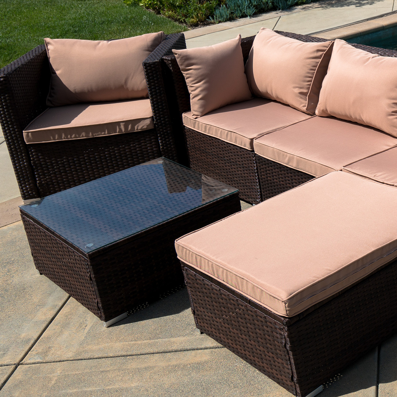 Rattan Couch
 6PC Outdoor Patio Furniture Rattan Wicker Sectional Sofa