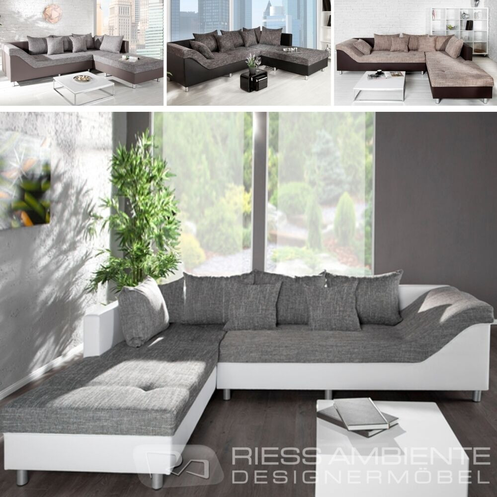 Riess Ambiente Sofa
 Design Ecksofa SULTAN Strukturstoff FARBWAHL großes Sofa