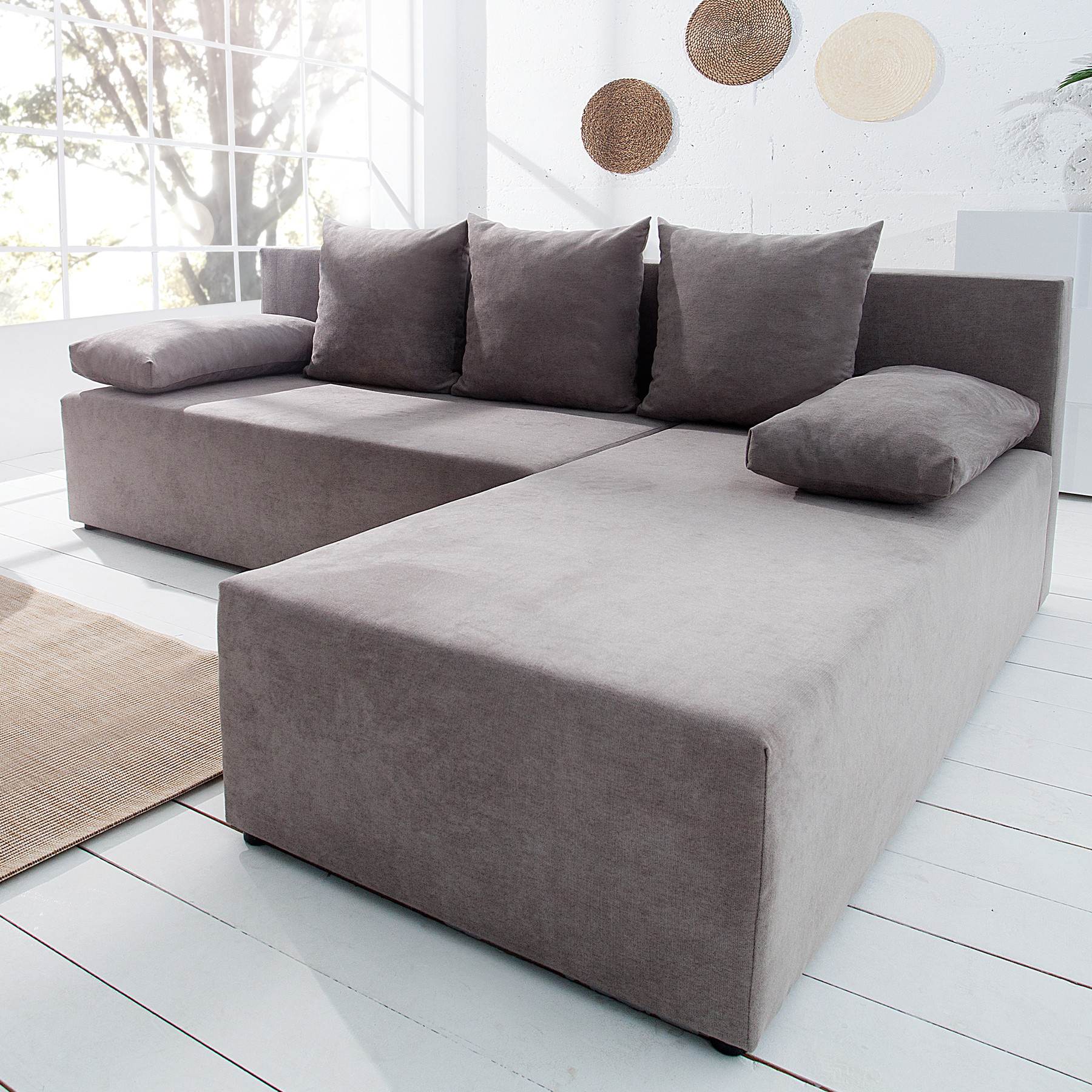 Riess Ambiente Sofa
 Design Ecksofa CUBUS Baumwolle greige Schlaffunktion