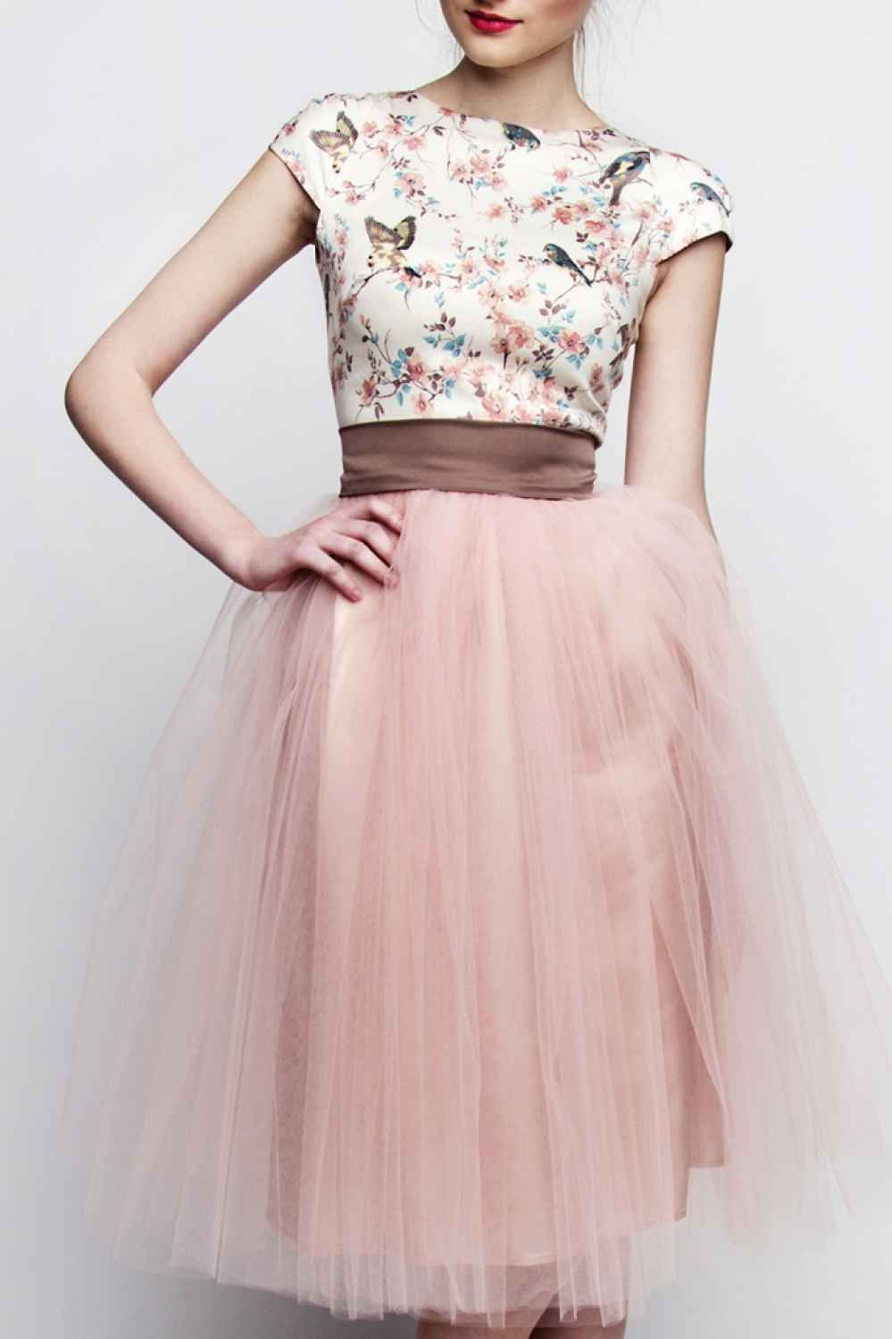 Rock Für Hochzeit
 Standesamt Kleid rosa braun kurz mit Tüllrock individuelle