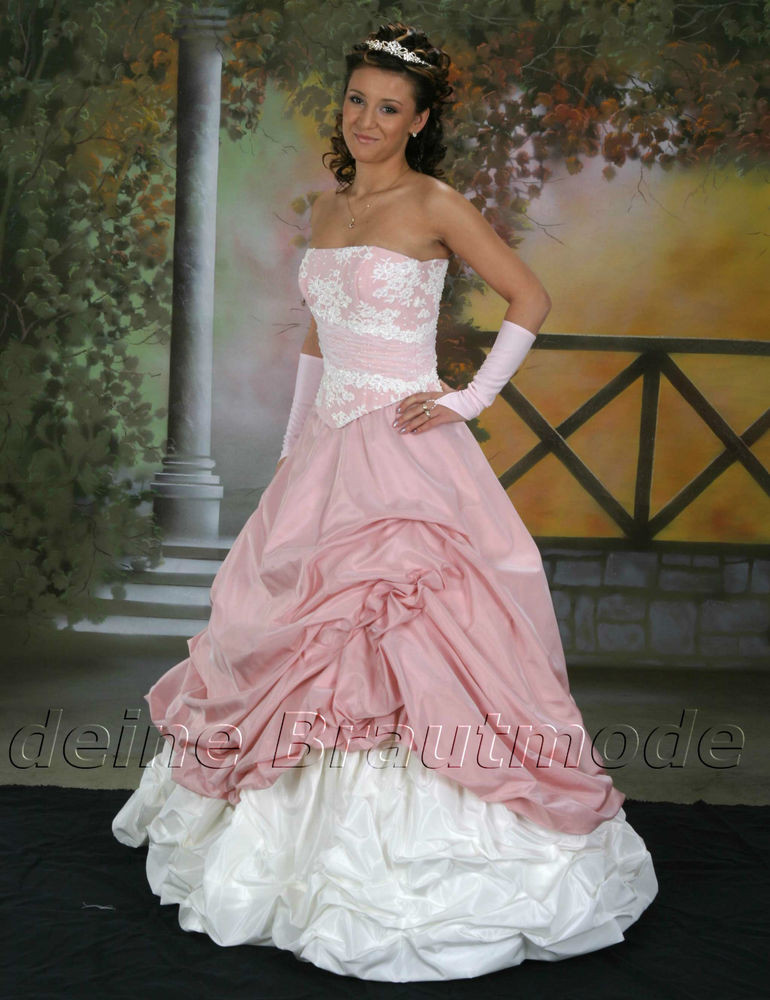 Rosa Hochzeitskleid
 Brautkleid Kleid trägerlos weiß rosa ivory creme