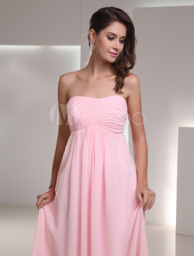 Rosa Kleid Für Hochzeit
 Chiffon Empire Kleid für Hochzeit mit trägerlosem Design