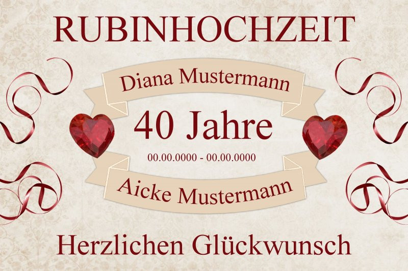 Rubin Hochzeit
 Schild Geschenk RUBINHOCHZEIT 40 Jahre INDIVIDUELL