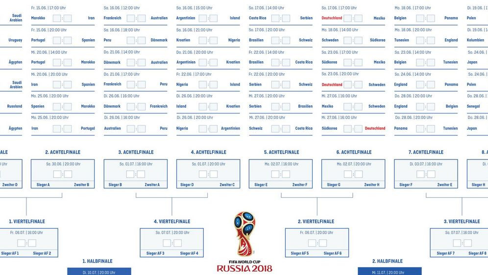 Russland Tabelle
 WM 2018 Russland Spielplan Ergebnisse und Tabellen