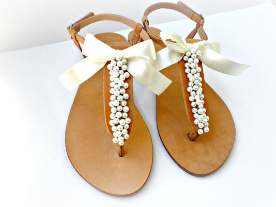 Sandalen Hochzeit
 Hochzeit Sandalen griechische Ledersandalen mit Elfenbein