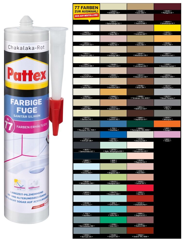 Sanitär Silikon
 Pattex Farbige Fuge 300ml in 77 modernen Farben Sanitär
