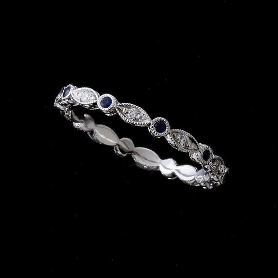 Saphir Hochzeit
 Diamant Saphir Hochzeit Band Art Deco Hochzeitsband blauem