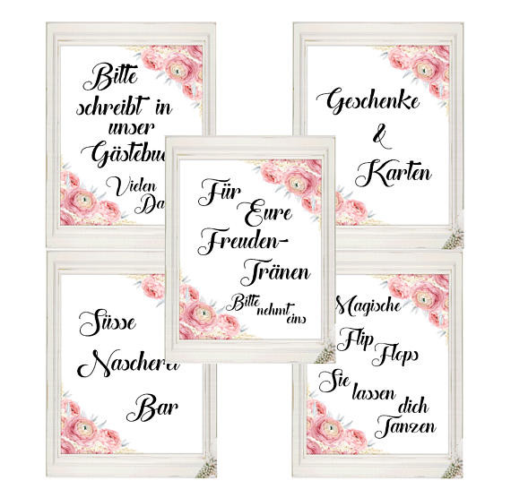 Schilder Hochzeit
 Schilder Set Hochzeit Deutsch Hochzeitsschilder Gästebuch