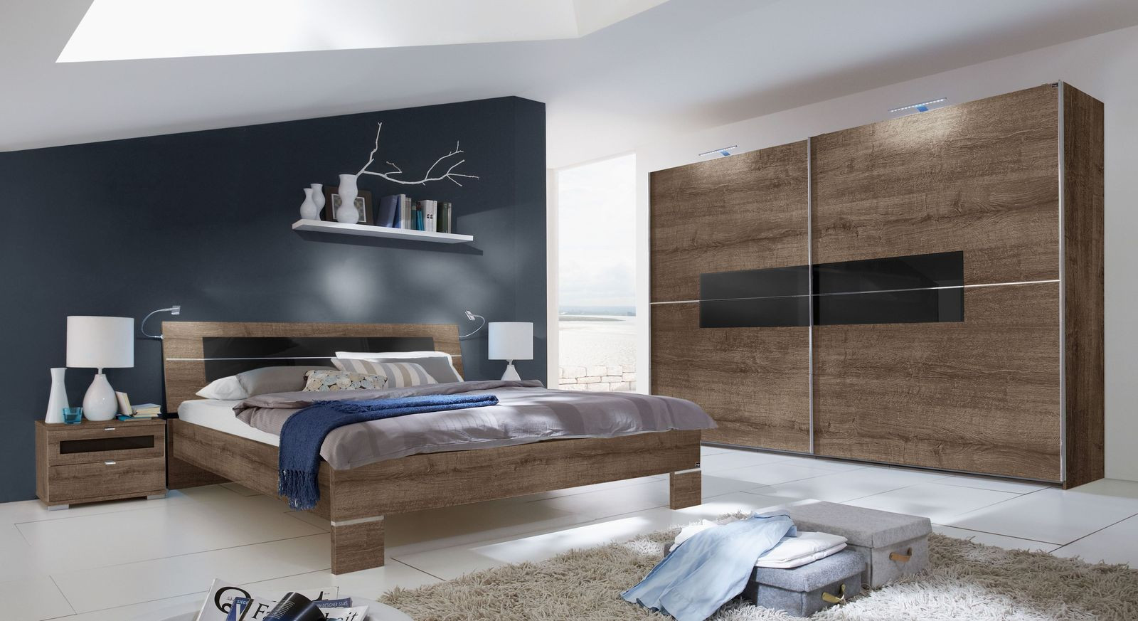 Schlafzimmer Komplett Kaufen
 Schlafzimmer komplett aus Schlammeiche Dekor und Glas Surano