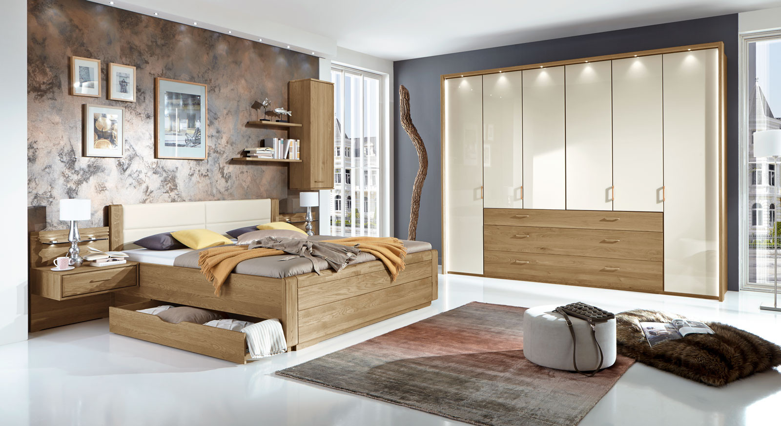 Schlafzimmer Modern
 Teilmassives Schlafzimmer komplett mit Schubkastenbett