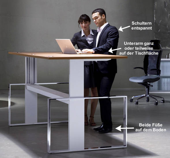 Schreibtisch Höhe
 Schreibtisch Einstellung Höhe im Stehen Bildseite