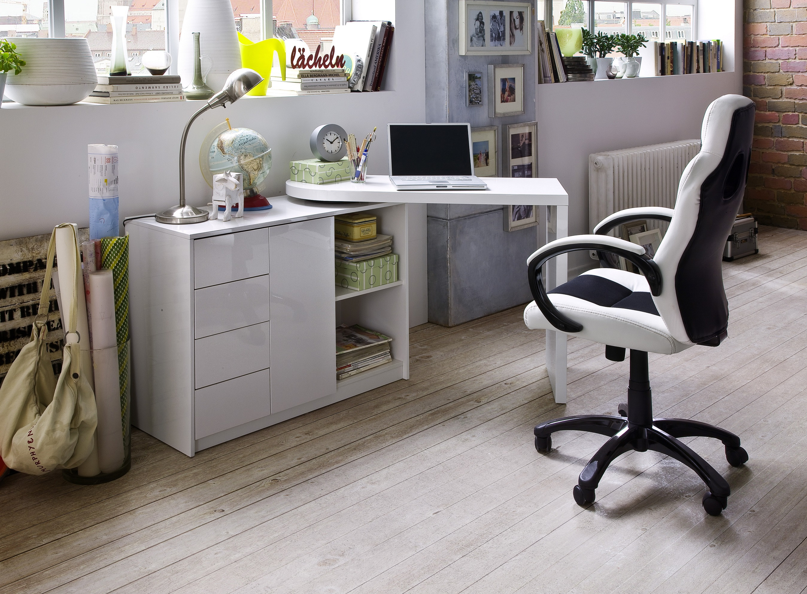 Schreibtisch Schrank
 MIKA Schrank mit drehbarem Schreibtisch weiß