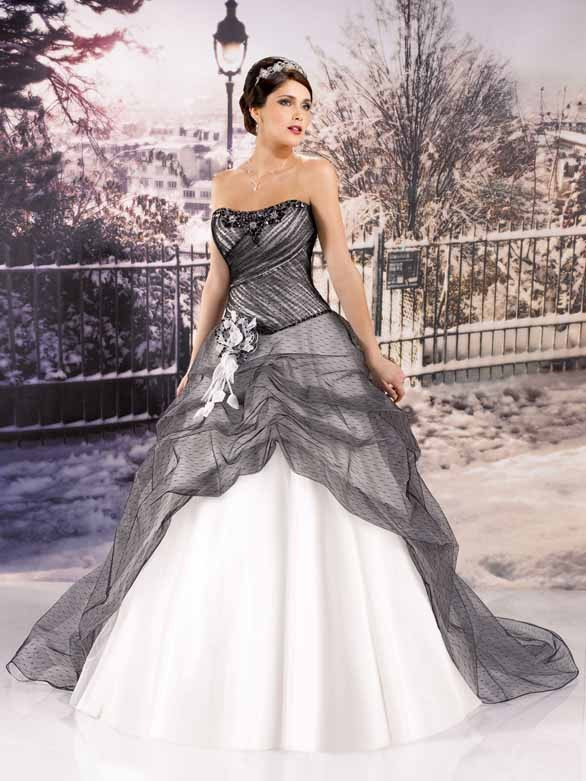 Schwarz Weiß Hochzeitskleid
 Glamouröses Brautkleid gerafft Schwarz Weiss