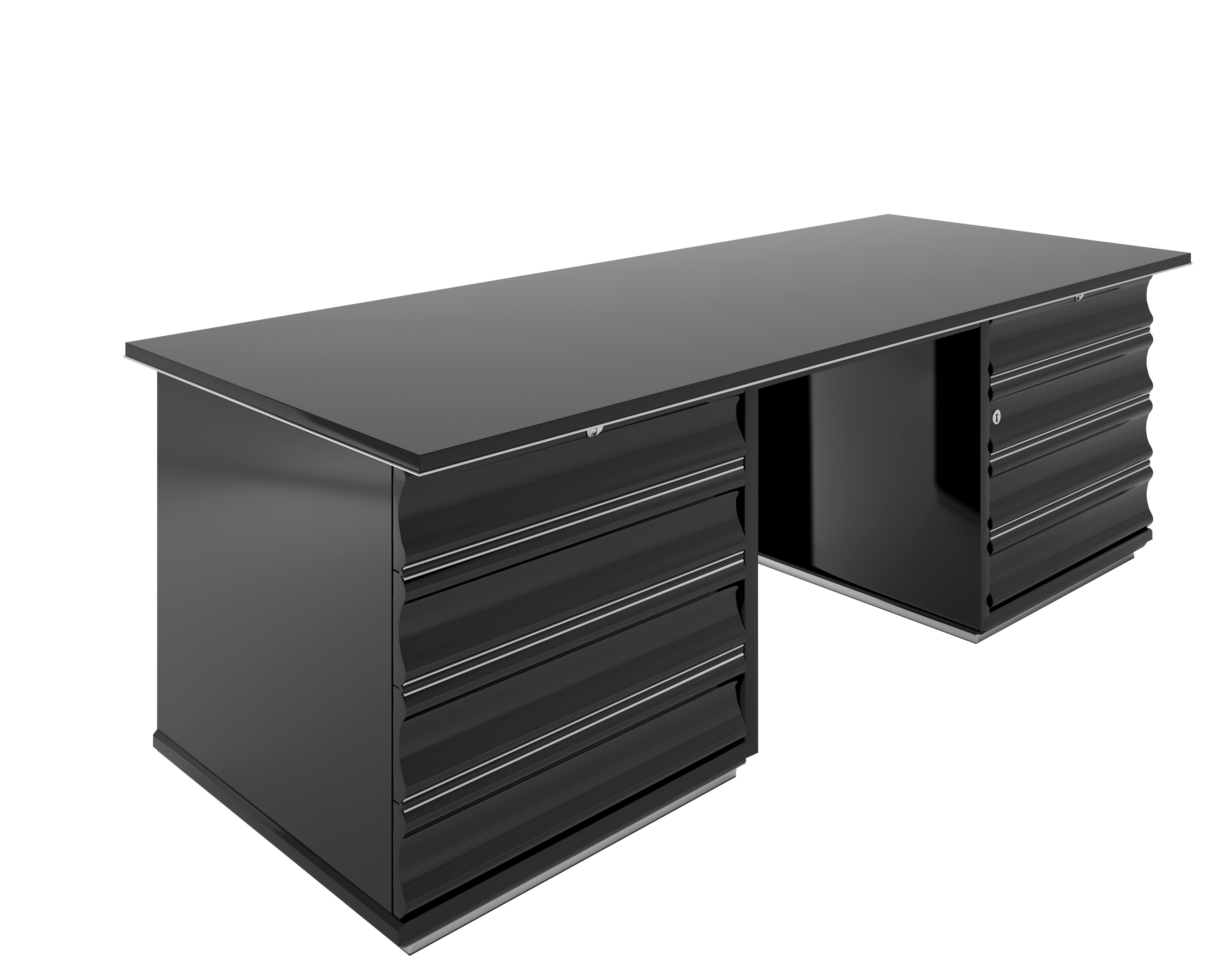 Schwarzer Schreibtisch
 Schwarzer Art Deco Schreibtisch mit Roten Schubladen