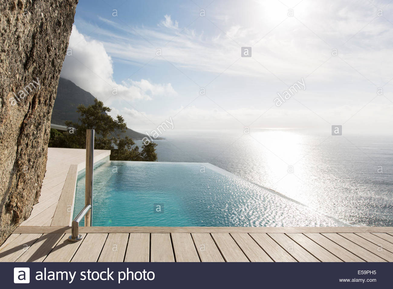 Schwimmbad Auf Englisch
 Modernes Schwimmbad mit Blick auf Meer Stockfoto Bild