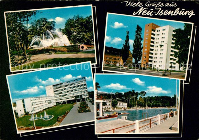 Schwimmbad Neu Isenburg
 AK Ansichtskarte Neu Isenburg Park Fontaene Hochhaeuser