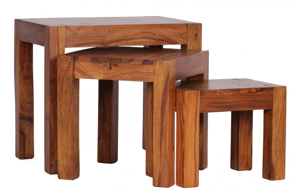 Sheesham Tisch
 FineBuy 3er Set Satztisch Massiv Holz Sheesham Wohnzimmer