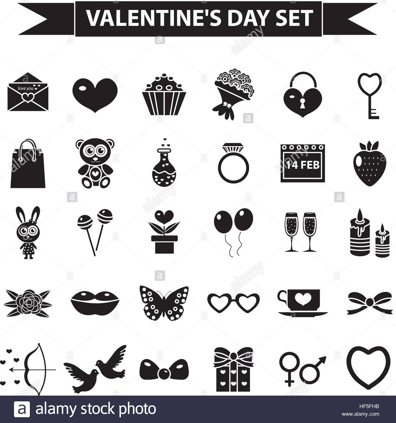 Silhouette Hochzeit
 Valentinstag Icon Set schwarze Silhouette Stil Liebe