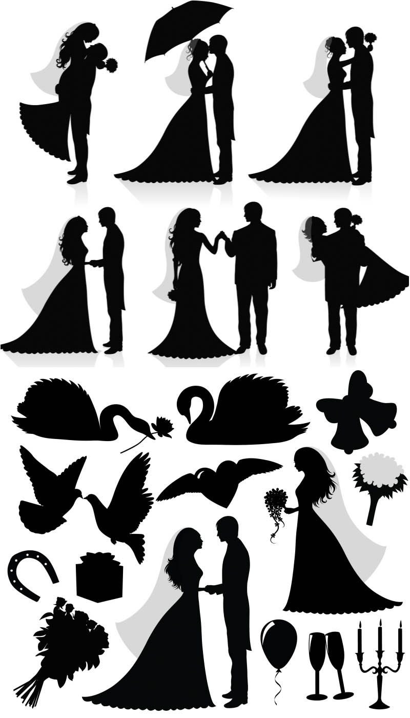Silhouette Hochzeit
 Silhouette newlyweds vector