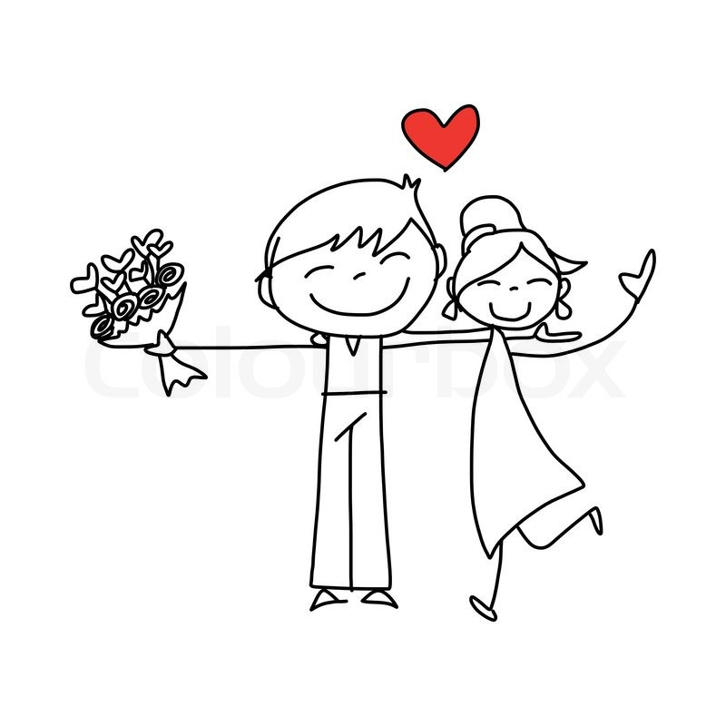 Sketch Hochzeit
 Hand drawing cartoon character happy lovers wedding