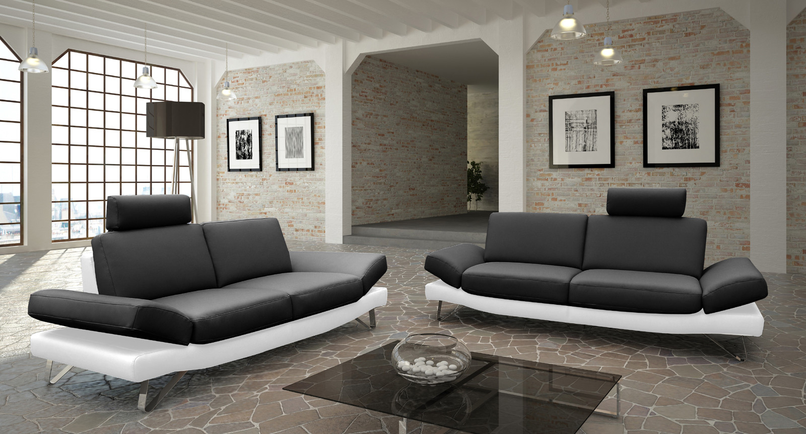 Sofa 3 Sitzer
 SAM Design Sofa Garnitur 2 & 3 Sitzer schwarz weiß CLASSIC