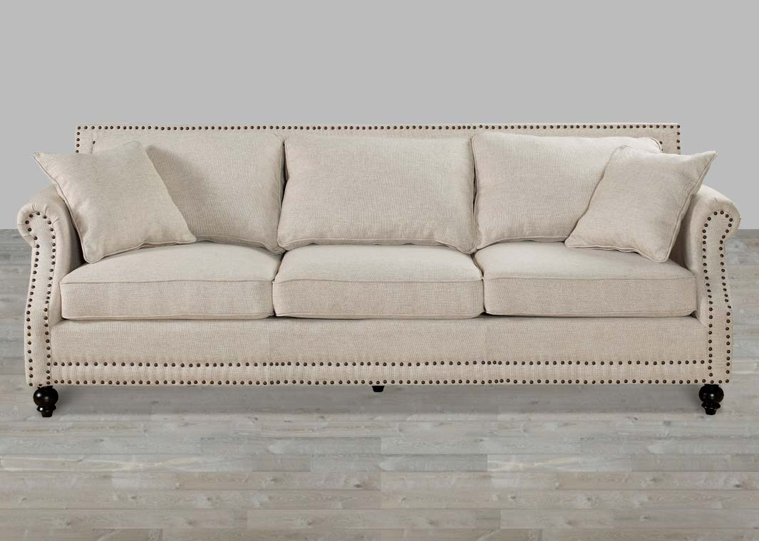 Sofa Beige
 Beige Linen Rolled Arm Sofa With Nailheads
