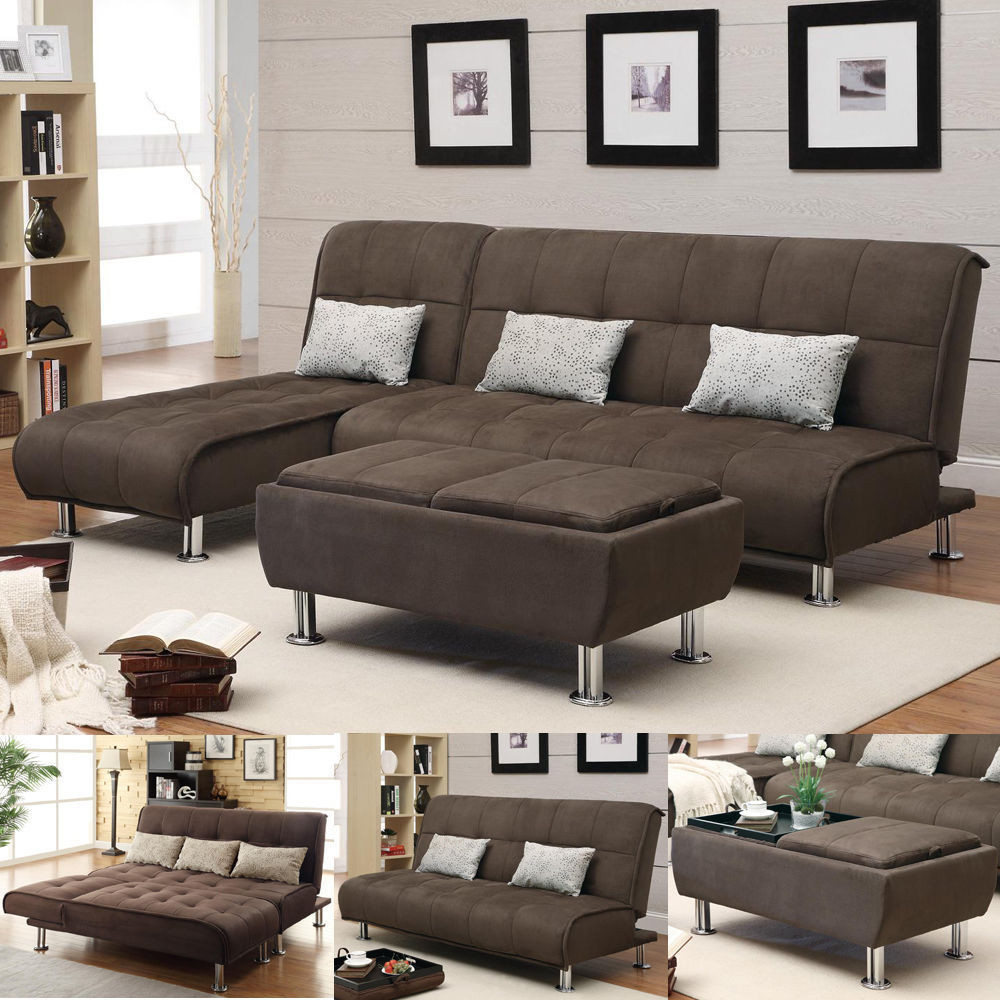 Sofa Couch
 Brown Microfiber 3 PC Sectional Sofa Futon Couch Chaise