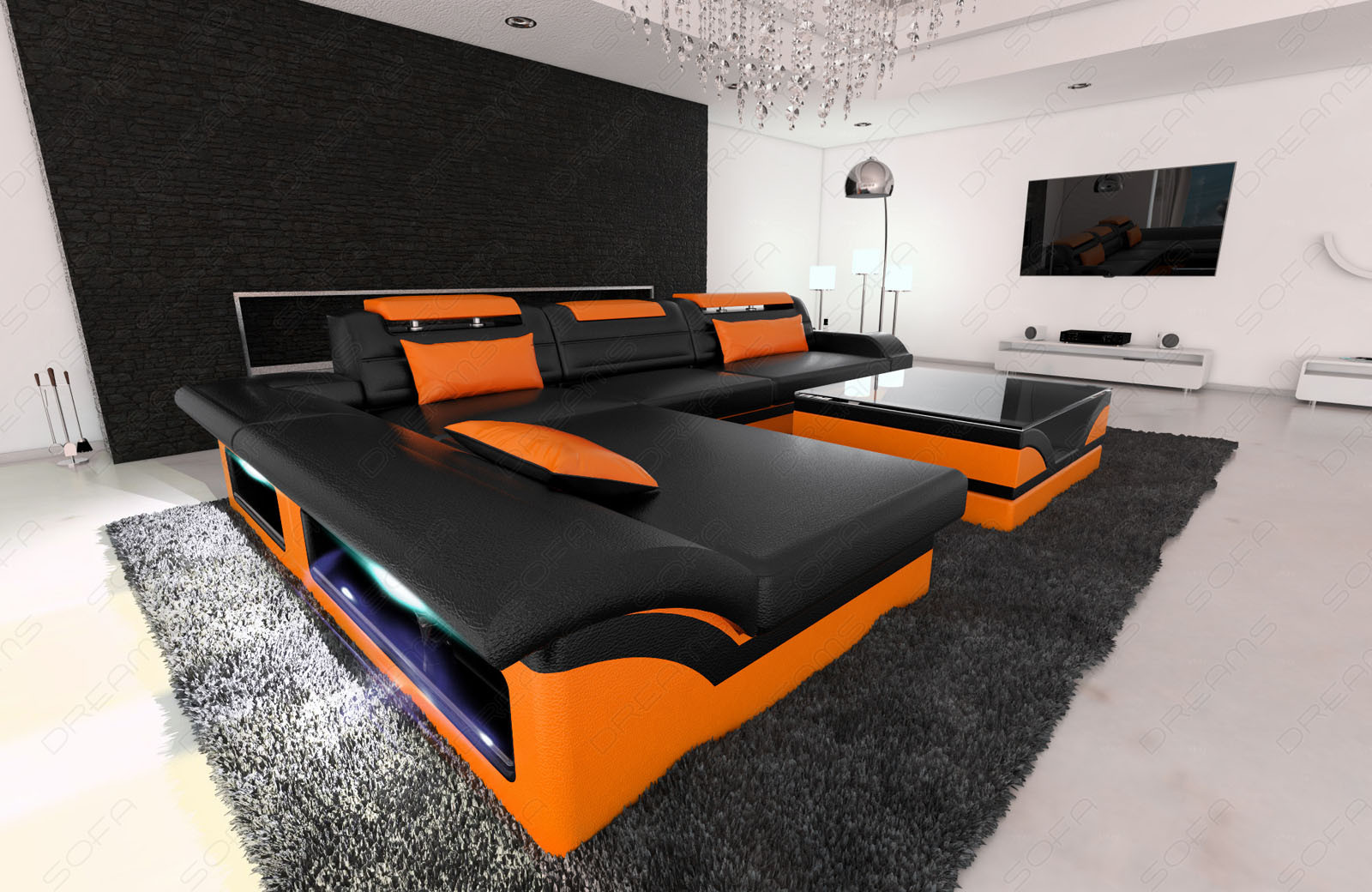 Sofa Dreams
 Design Sectional Sofa MONZA L Shaped Leathersofa with LED