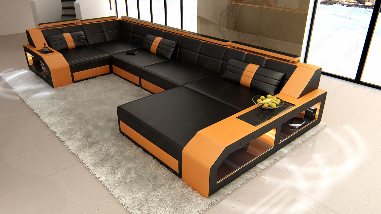 Sofa Dreams
 Modern Corner Sectional Sofa AREZZO U with LED Lights