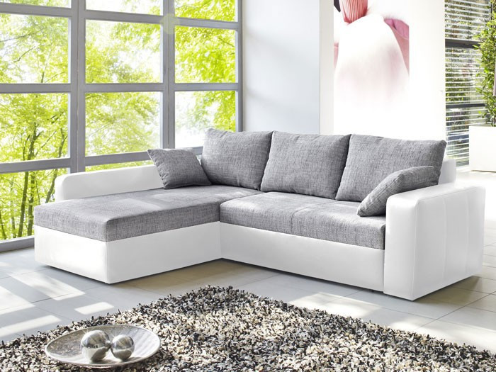 Sofa Grau
 Ecksofa Vida 244x174cm grau weiss Schlafsofa Sofa Couch