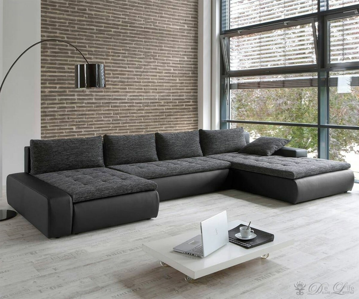 Sofa Grau
 Sofa Prima Vera 3901x195 cm Schwarz Grau Strukturstoff