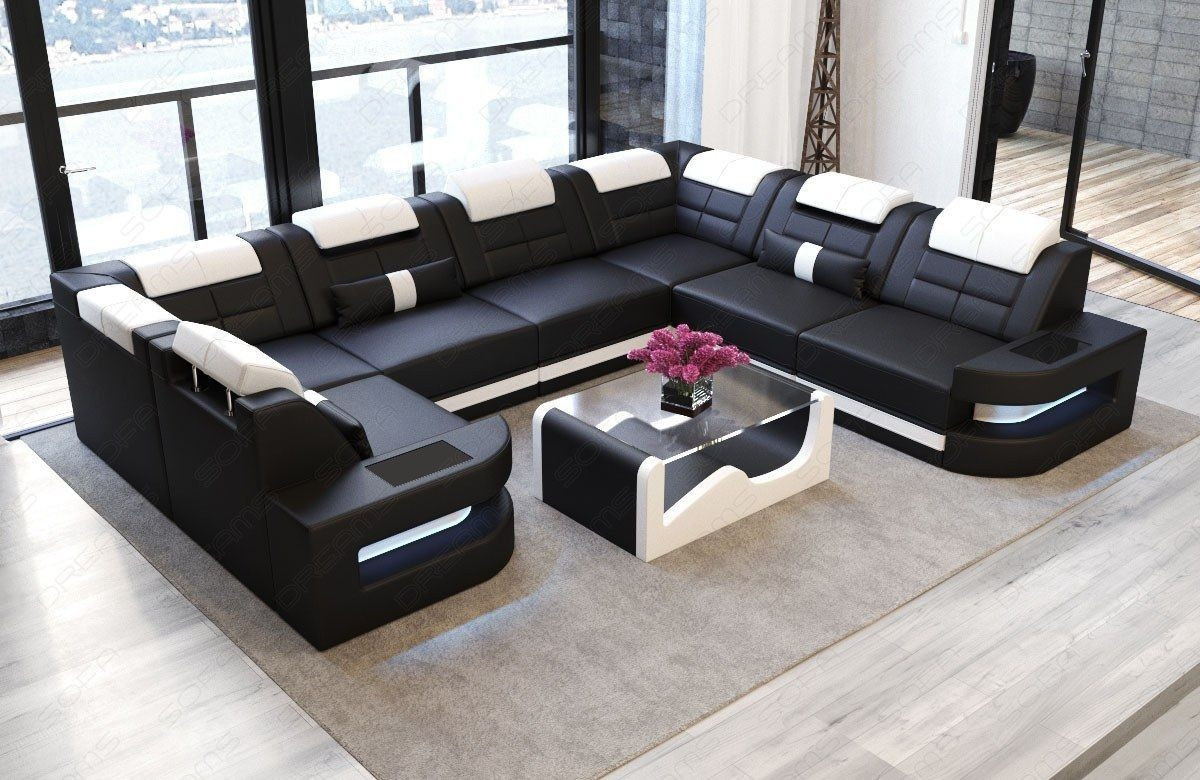 Sofa Leder
 Sofa Wohnlandschaft o U Form in Leder Schwarz und Weiss