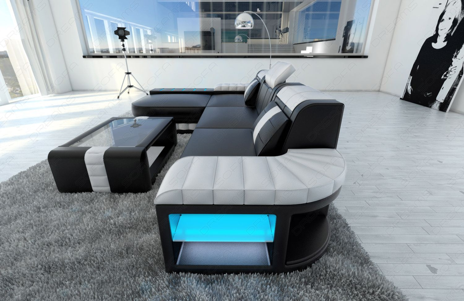 Sofa Mit Led
 Modern Sofa BELLAGIO LED L Shaped black white