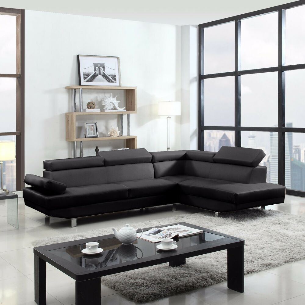 Sofa Modern
 2 Piece Contemporary Modern Faux Leather Black Sectional