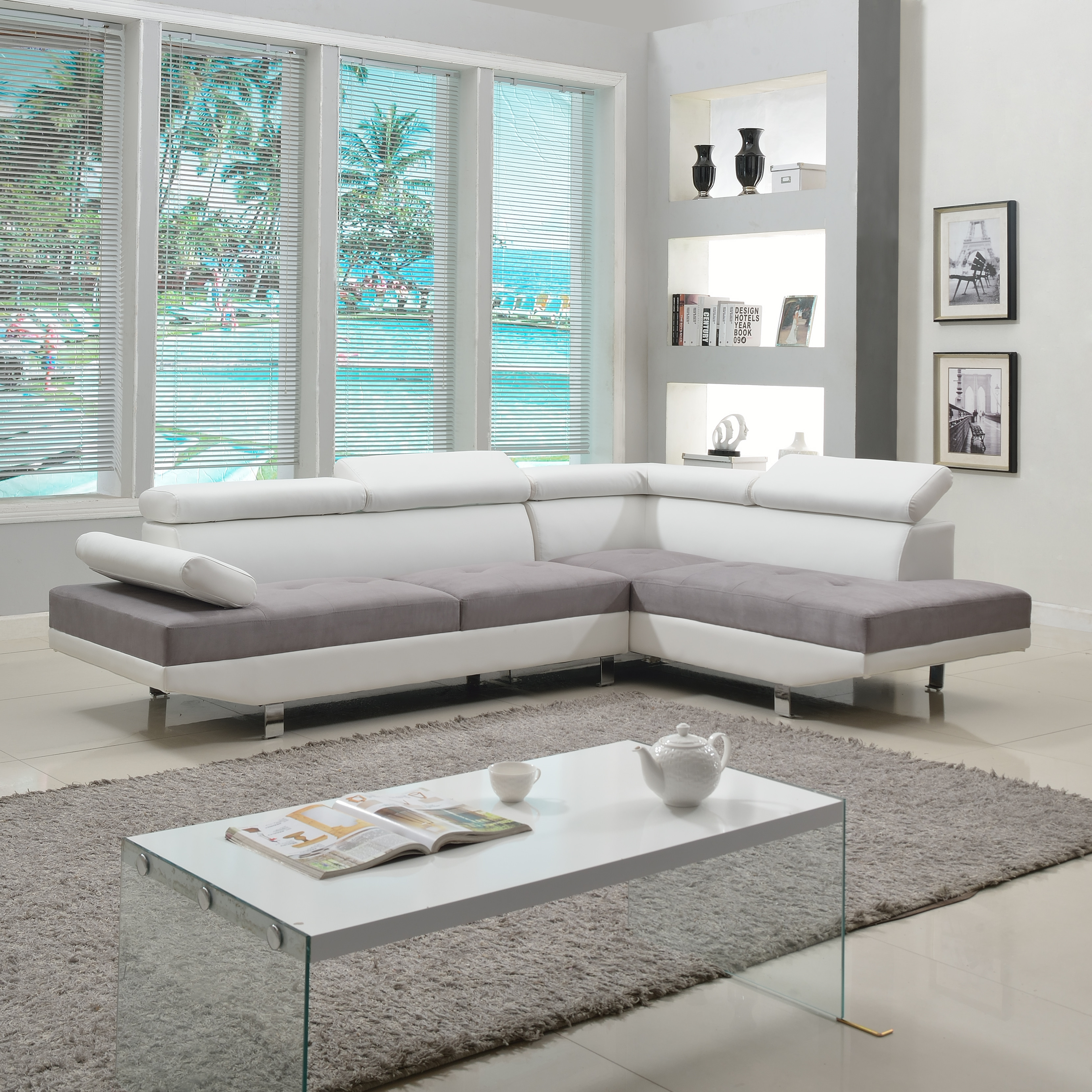 Sofa Modern
 2 Piece Modern Contemporary White Faux Leather Sectional