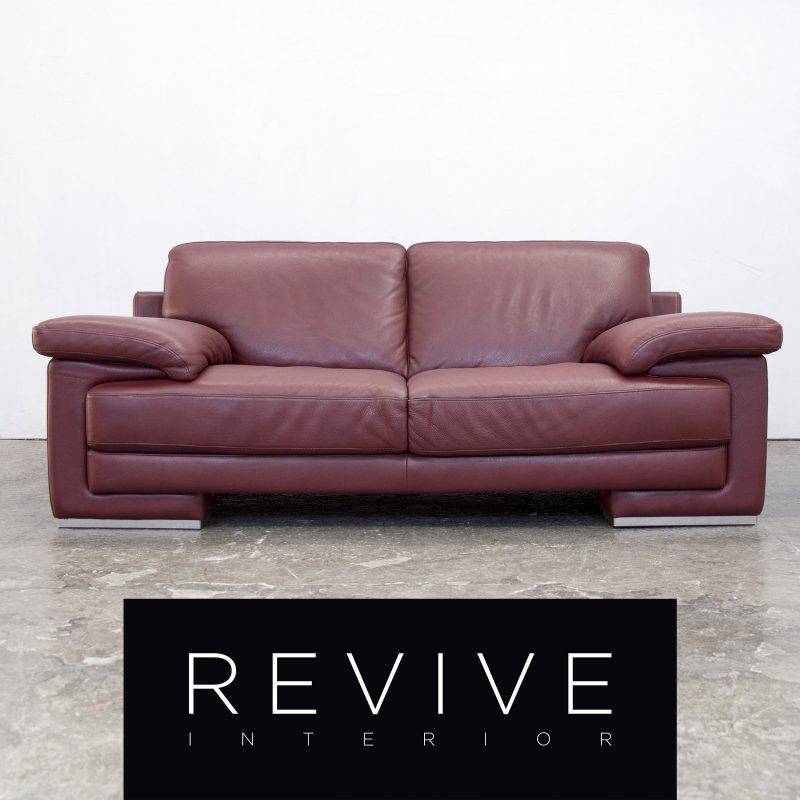 Sofa Rot
 Natuzzi Designer Leder Sofa Rot Zweisitzer Couch Modern