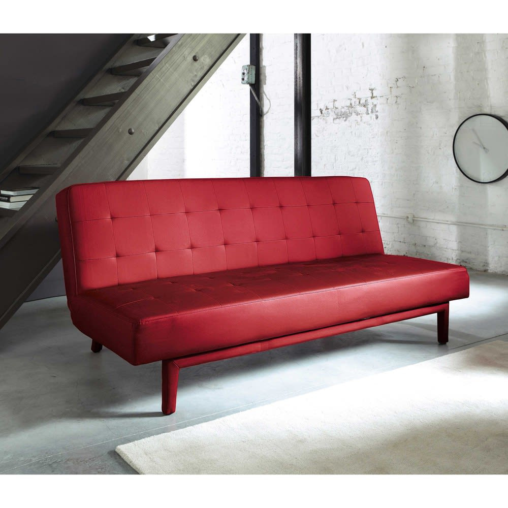 Sofa Rot
 Gestepptes ausziehbares 3 Sitzer Sofa rot Studio