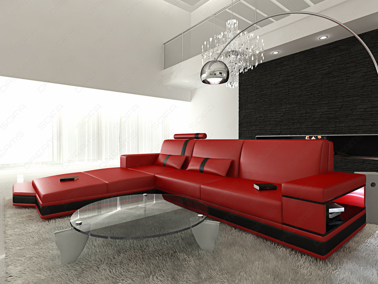 Sofa Rot
 Contemporary Leather Sectional Sofa Set MESSANA L Shaped