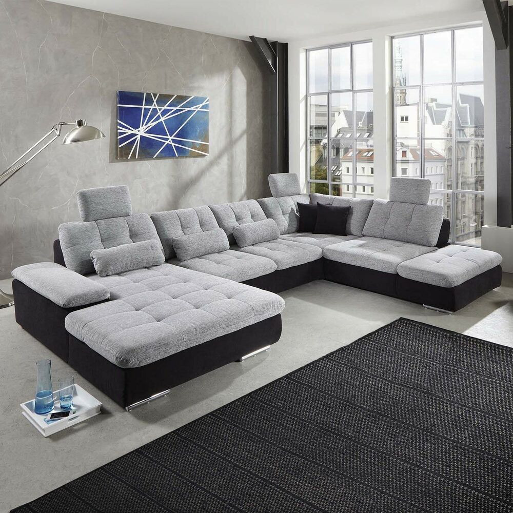 Sofa U Form
 Polster Wohnlandschaft Sofa POWER Webstoff Kunstleder Eck