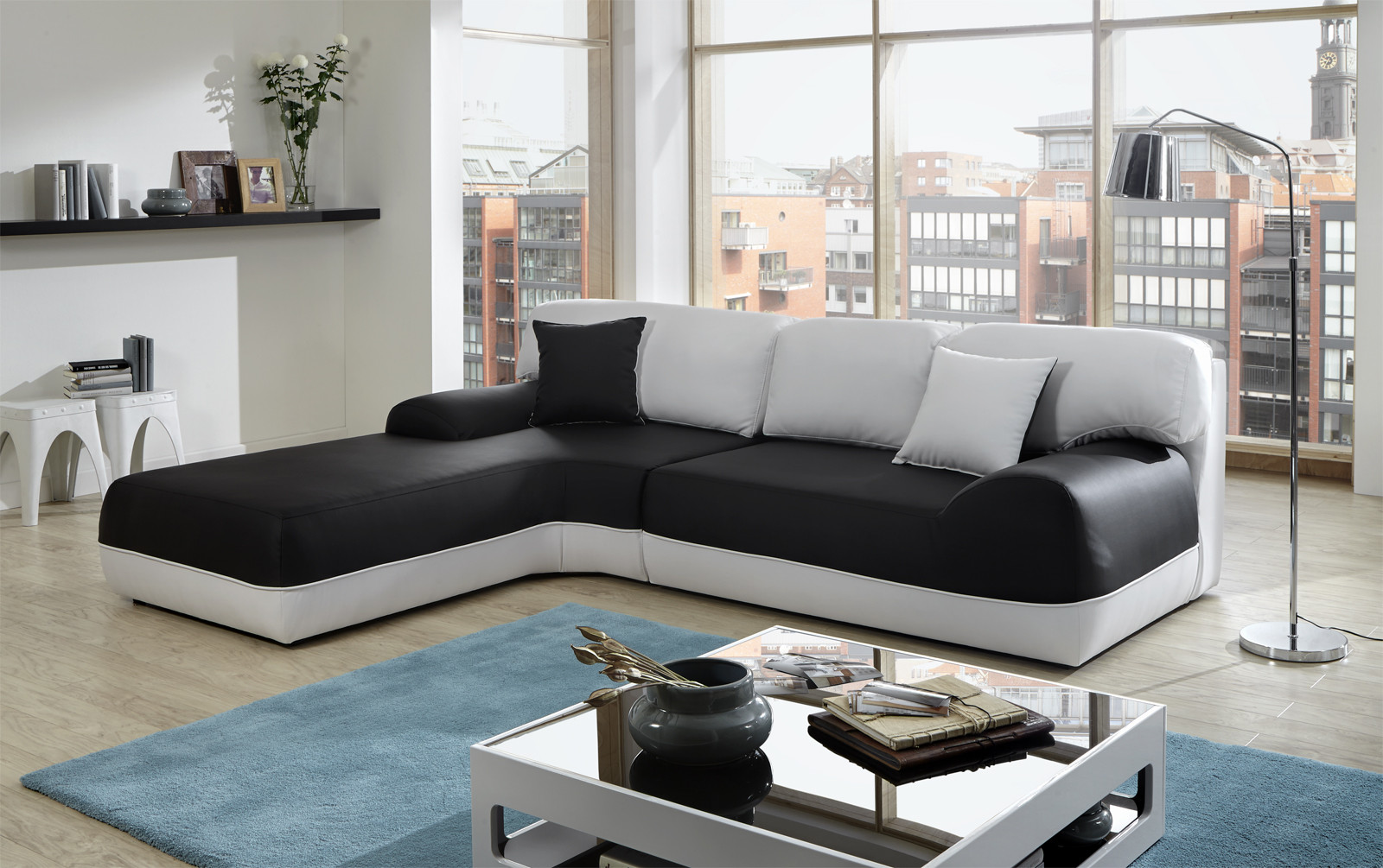 Sofa Weiß
 SAM Ecksofa Sofa schwarz weiß Couch IMPULSO 220 x 260 cm