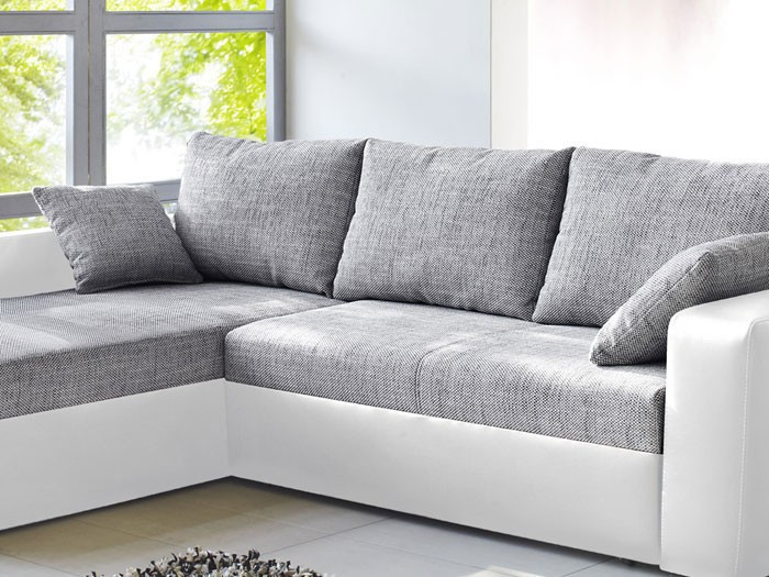 Sofa Weiß Grau
 Ecksofa Vida 244x174cm grau weiss Schlafsofa Sofa Couch