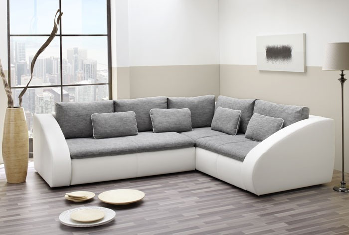 Sofa Weiß Grau
 Polsterecke Starla 283x230cm grau weiß Sofa Couch