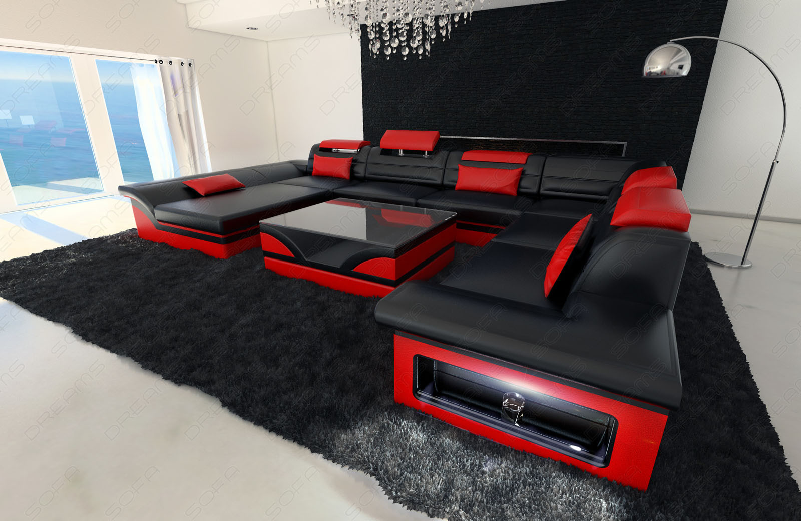 Sofa Xxl
 Leather Sectional Sofa ENZO XXL black red