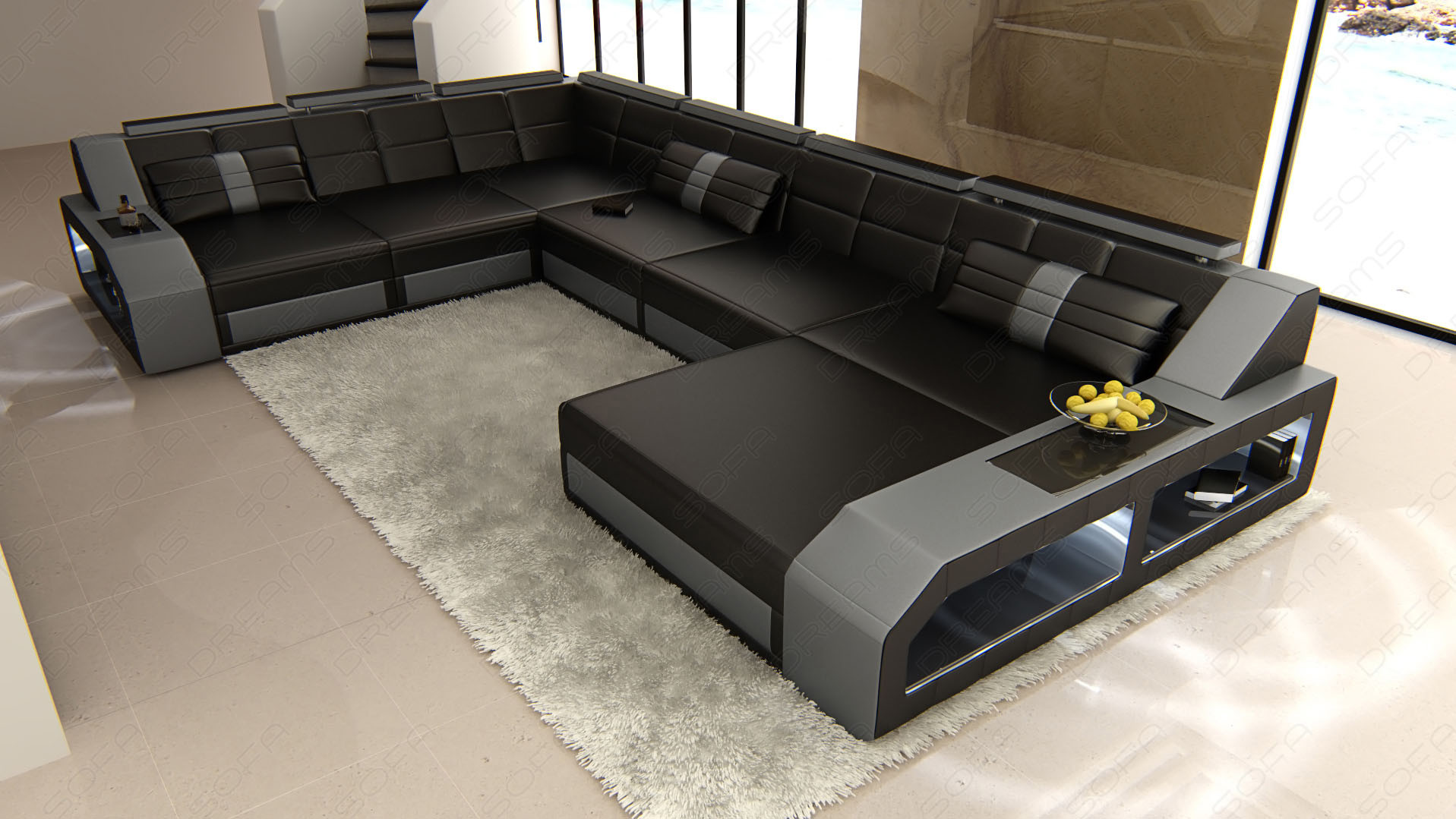 Sofa Xxl
 Design Sectional Sofa MATERA XXL with LED Lights black