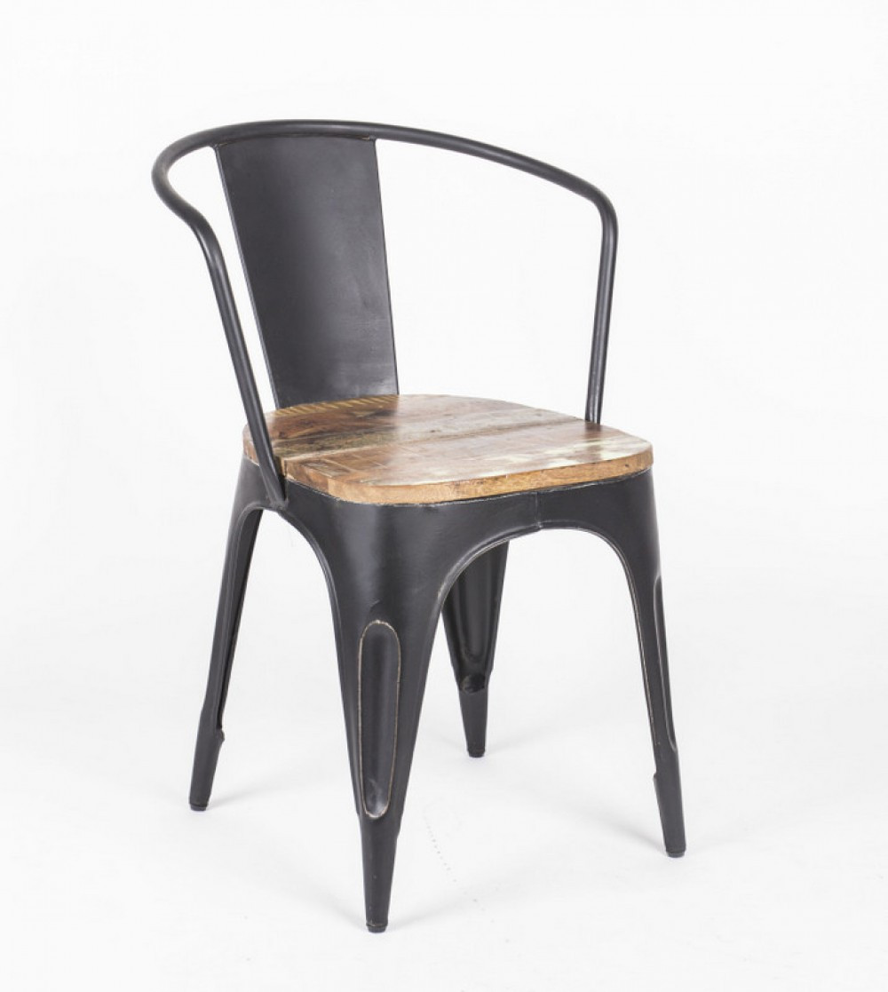 Stuhl Industriedesign
 Stuhl schwarz Metall und Holz im Industriedesign