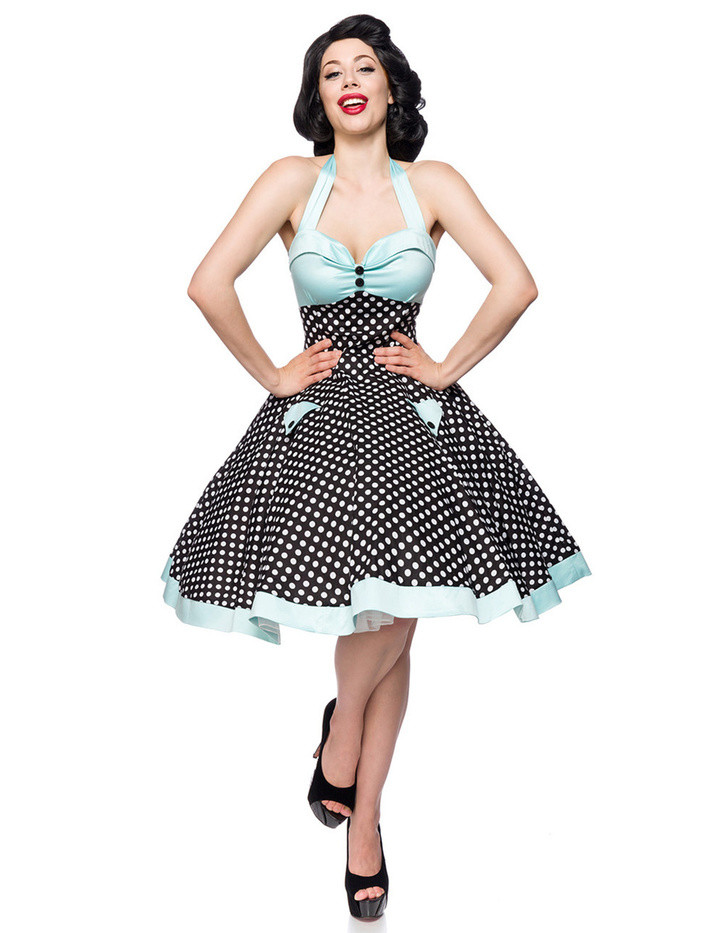 Swing Kleid Schwarz
 50s Vintage Swing Kleid Schwarz Weiß Blau XL KeiJo24