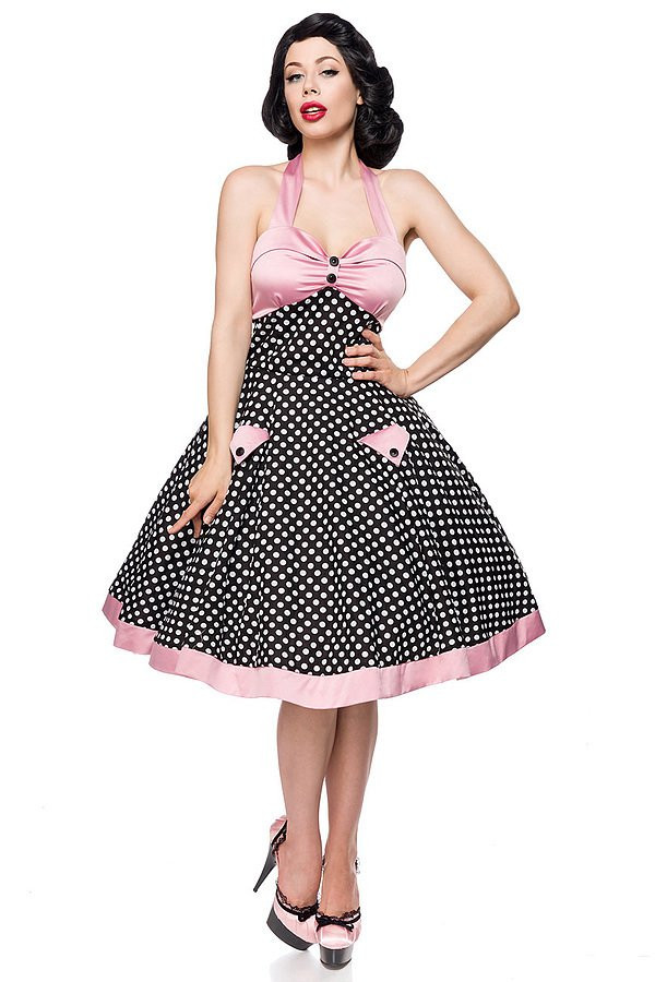 Swing Kleid Schwarz
 Vintage Swing Kleid schwarz weiß rosa