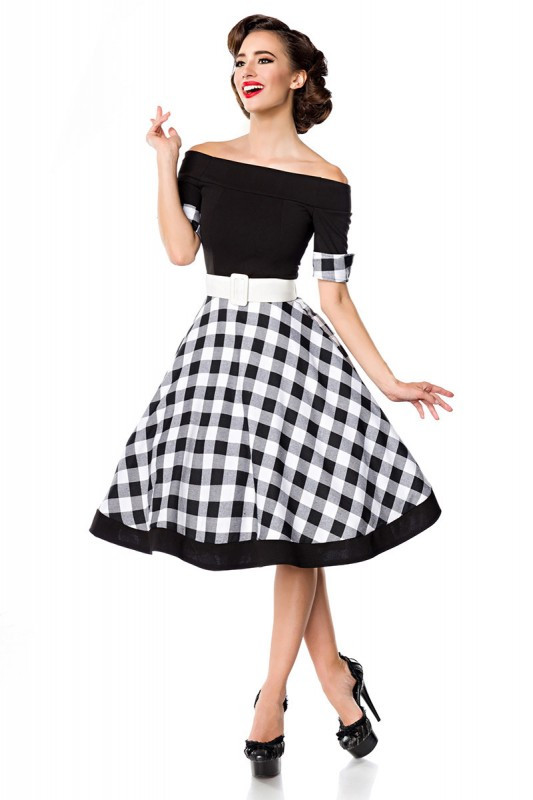 Swing Kleid Schwarz
 schulterfreies Swing Kleid in Retro Look Schwarz Weiß