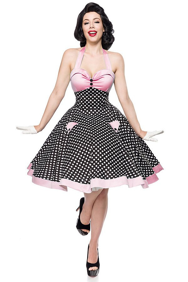 Swing Kleid Schwarz
 Vintage Swing Kleid schwarz weiß rosa